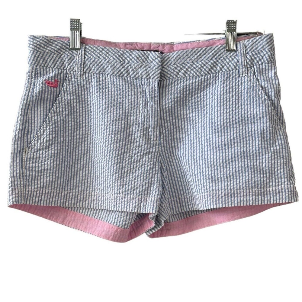 Southern Marsh Shorts Womens Chino Blue White Striped Seersucker  Logo Size 6